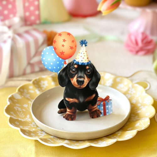 Cartões Pop Up Freshcut Paper, Mini Cão de Aniversário, 6 Polegadas, Cartões de Papel 3D 1