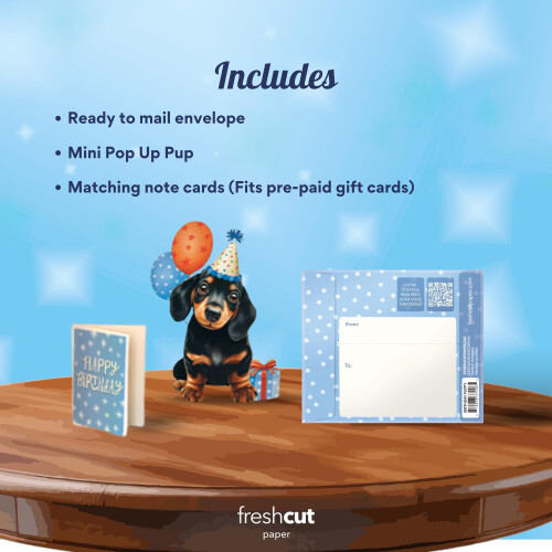 Cartões Pop Up Freshcut Paper, Mini Cão de Aniversário, 6 Polegadas, Cartões de Papel 3D 2