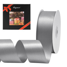 Fita de Cetim Prata/Cinza Dupla Face 1-1/2" X 50 Jardas, Ideal para Artesanato, Casamento e Embalagens