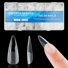 Half matte lange puntige nep-nageltips Zachte gel voorgevormde nageltips Volledige dekking kunstnagels met doorzichtige doos voor nagelsalons en doe-