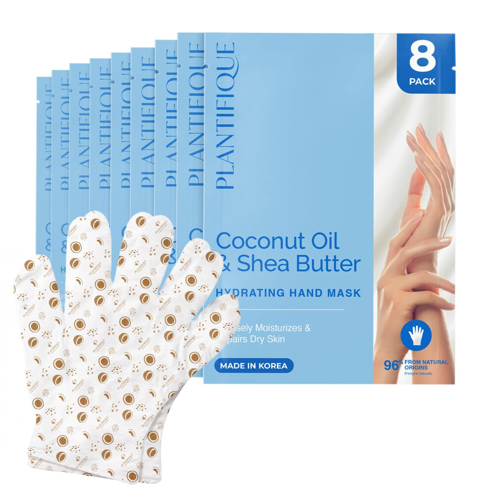 PLANTIFIQUE Hand Mask for Dry Hands - 8 Pairs Moisturizing Gloves with Shea Butter | Hyaluronic Acid & Macadamia | Korean Skincare | Vegan Spa Hand-image-OPC-PMMJFMY-NEW