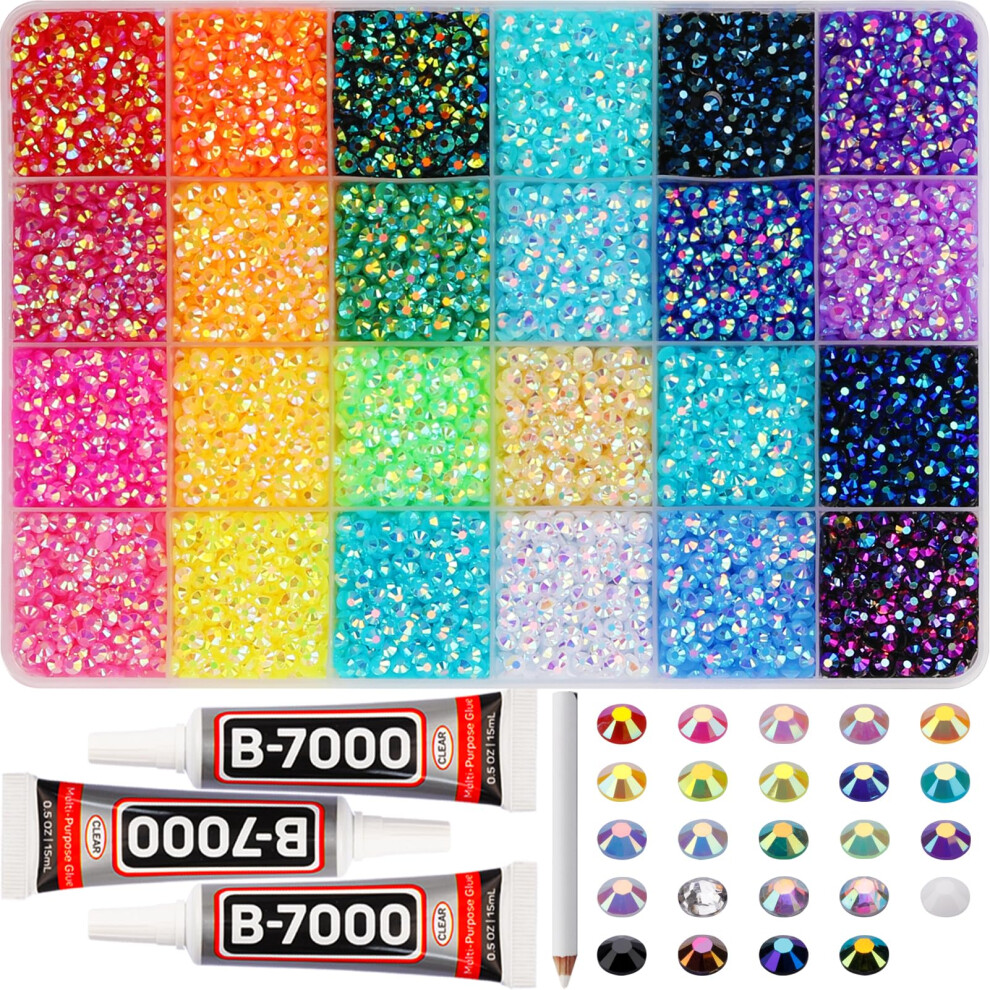 Worthofbest 17000Pcs Resin Rhinestones For Bedazzling Crafting 4Mm Jelly Multicolor Bedazzled Rainbow Flatback Gems Set Colorful Bedazzler Jewel Gemstone For C