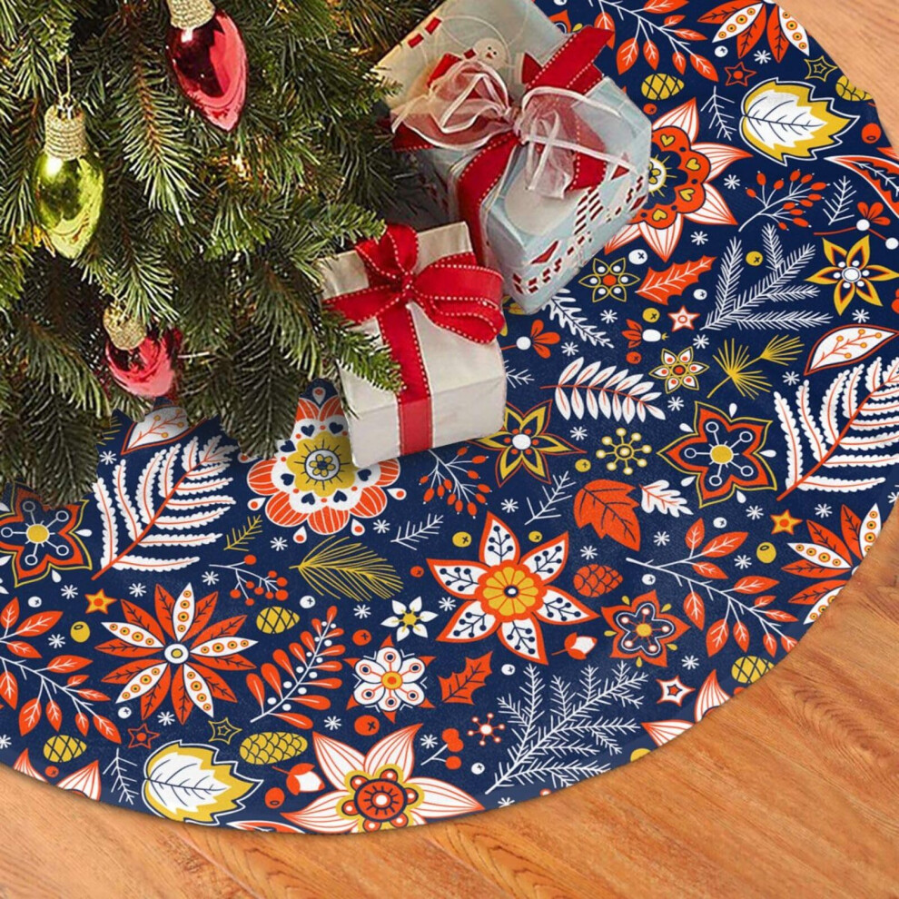 Vintage Christmas Flowers Christmas Tree Skirt 36 Inches Xmas Tree Mat Holiday Party Supplies Christmas Tree Decorations-image-OPC-PMMJFTT-NEW