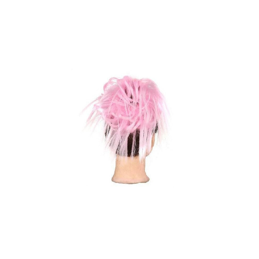 Unisex Pink Human Hair Messy Bun Hair Piece Tousled Updo Ponytail Extension Color Q17 Light