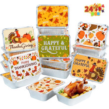 JOYIN 24-delige Thanksgiving-restjescontainers met deksels Herfst Feestelijke voedselcontainers Thanksgiving-tinfoliecontainers voor feestresten en m