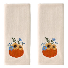 SKL Home Automne/Automne/Thanksgiving Bouquet de citrouille 100 % coton brod 2 pices Ensemble de serviettes dcoratives pour bain/cuisine/bar e