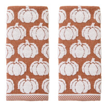 SKL Home Automne/Automne/Thanksgiving Citrouille sculpte 100 % coton jacquard 2 pices Ensemble de serviettes rversibles douces et absorbantes