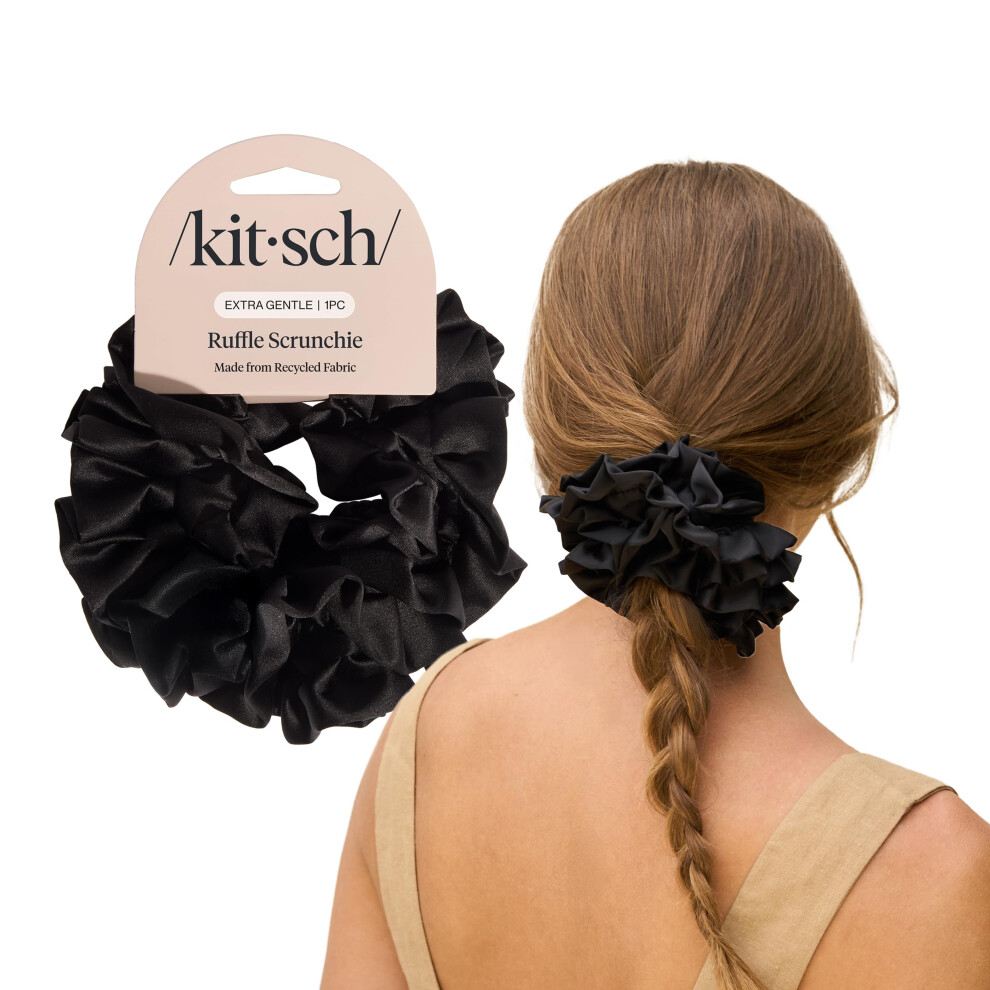 Kitsch Recycled Satin Ruffle Scrunchie - Gentle Hair Scrunchie For Women Eco-Friendly Hair Tie No Damage Stylish Ponytail Holder | Ideal Gifts For