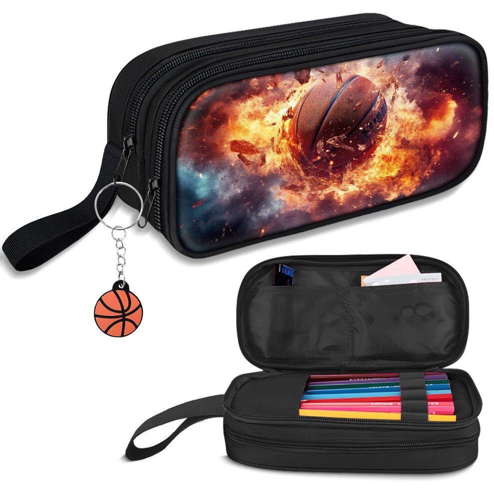 TILYTADLY Large Pencil Case for Boys - Basketball Boys Pencil Pouch with Zipper Compartments - Big Capacity Pen Box Pen Bag Organizer with Keychain f-image-OPC-PMMJH5K-NEW