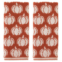 SKL Home Automne/Automne/Thanksgiving Citrouille Jacquard 100% Coton Ensemble de 2 Serviettes Main Rversibles Douces et Absorbantes Dcorative