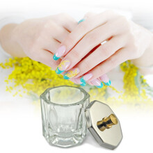 Oprolbare glazen kristallen dappenschotel met metalen deksel Nail Art acrylpoeder Nail Art Tools (maat 2)