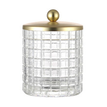 Indecor Home Clear Transparent Lkrna Leptan geometrick mrka Sklenen ndoba se zlatm kovovm vkem Kryt na organizaci koupelny Vatov kulicky