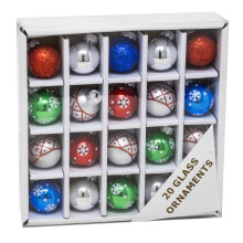 25MM Miniature Multicolored Glass Ball Ornaments 20-Piece Box Set Christmas