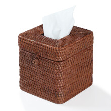 Rotan vierkante tissue box cover 5,7"" x 5,7"" x 5"""" decoratieve geweven gezichtsdoekjeshouder met scharnierend bovendeksel bruin