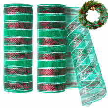 2 Rollen Kerst Mesh Lint 10 inch 30ft Metallic Folie Deco Mesh Lint voor Krans Kerstboom Thanksgiving Herfst Halloween Decoratieve Mesh Stof Rood en
