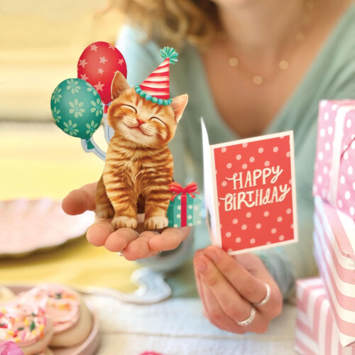 Cartões Pop-Up Freshcut Paper, Mini Aniversário de Cachorro & Gato, 6 Polegadas 3D 1