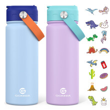 GoKEDA 18oz Kinder Wasserflasche, 2er Set isolierte Flaschen mit Aufklebern, 18/8 Edelstahl Vakuum auslaufsicher Becher für Schule, Geschenke