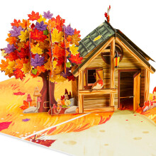 Paper Love Frndly Fall Pop Up Card 3D Hyggeligt efter?rshjem til efter?ret Thanksgiving alle lejligheder H?ndlavet - 100 % genbrugt og milj?venli