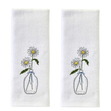SKL Home Lot de 2 serviettes main motif marguerites dans un vase pour bain/cuisine/bar et cadeau Blanc optique
