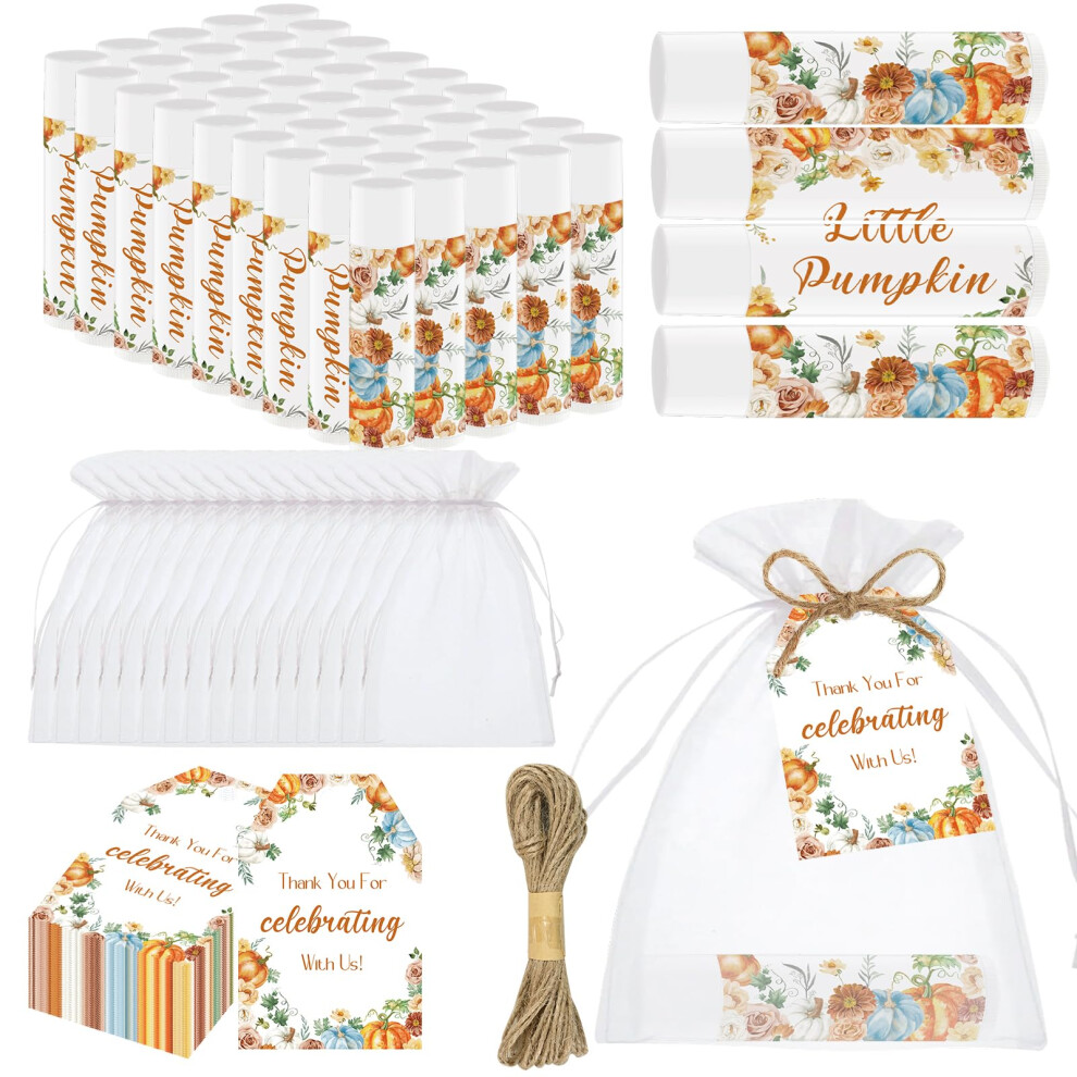Nlicrst 50 Pcs Baby Shower Lip Balms For Guests Boys Girls Neutral Gender Reveal Baby Shower Party Favors With Thank You Card Tags Thanksgiving Gifts Pumpki