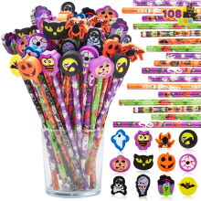 JOYIN 108er Halloween Bleistifte mit Radiergummis, 108 bunte Bleistifte in 6 Designs, 108 große Radierer in 12 Stilen