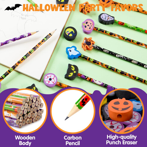 JOYIN 108PCS Crayons d'Halloween avec Gomme, Set de Papeterie Coloré 2