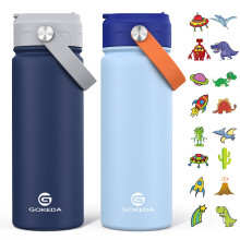 GoKEDA 18oz Kinder-Wasserflasche, 2er Pack isolierte Flaschen mit Aufklebern, 18/8 Edelstahl vakuumversiegelt für Schule