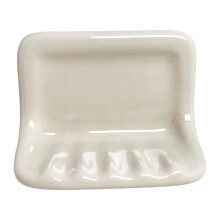 Suporte de Sabonete Cerâmico Tenedos Almond Bone para Parede do Banheiro, Acabamento Envernizado