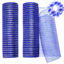 2 Rollen Kerst Mesh Lint 10 inch 30ft Metallic Folie Deco Mesh Lint voor Krans Kerstboom Thanksgiving Herfst Halloween Decoratieve Mesh Stof Blauw