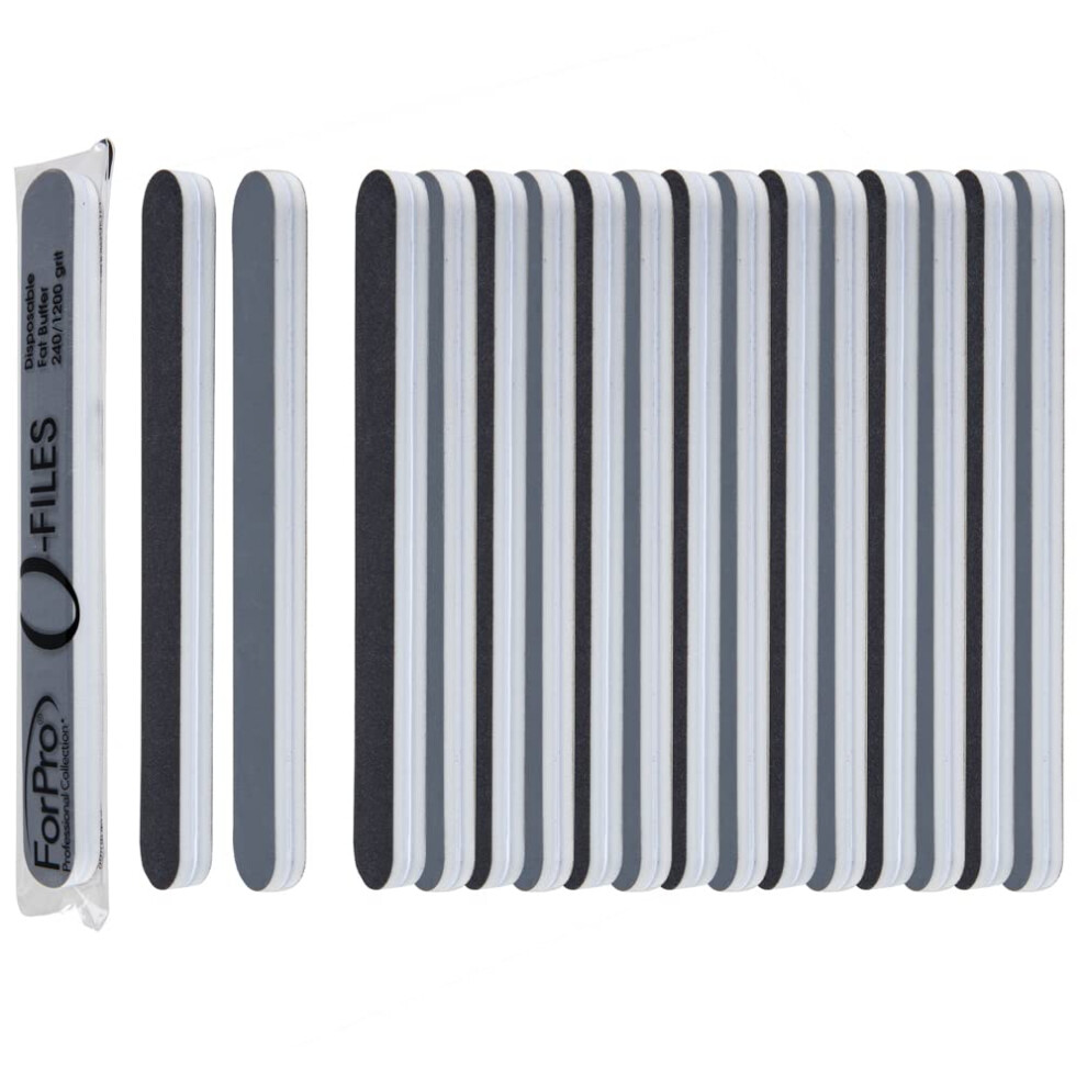 Forpro Professional Collection O-Files Fat Buffer, 240/1200 Grit, Double-Sided Manicure & Pedicure Nail Buffer, Individually-Wrapped, Disposable Nail