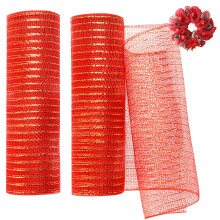 2 Rollen Kerst Mesh Lint 10 inch 30ft Metallic Folie Deco Mesh Lint voor Krans Kerstboom Thanksgiving Herfst Halloween Decoratieve Mesh Stof Rood