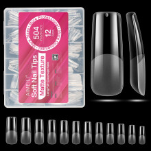 AIMEILI Lange vierkante nageltips Zachte geltips 12 maten 504 stuks Voorgevormde half matte pers op nagels Kunstnagels voor nagel DIY Art Nagelverlen