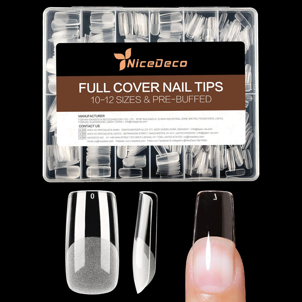 Nicedeco Medium Square Fake Nail Tips 504Pcs Medium Soft Gel Nail Tips Pre Etched Half Matte Full Cover Clear Acrylic Gel Kit False Press On - 018