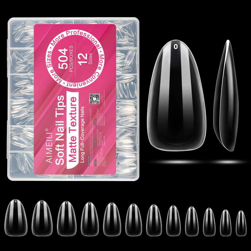 Aimeili Medium Stiletto Nail Tips 504Pcs Half Cover Short Gel Nail Tips Clear Fake Nails For Nail Extension Diy Nail Salon 12 Sizes