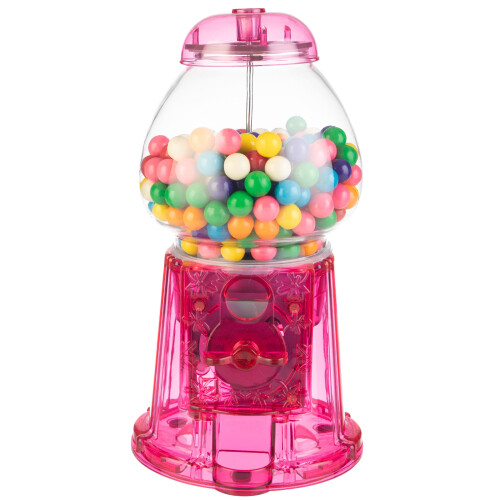 Máquina de Chicletes Translúcida de 11 Polegadas - Dispensador de Doces Operado a Moeda (Rosa)