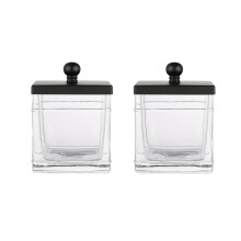 Indecor Home Sklenen drk na dzy na vatu, 2 balen, matn cern vko Elegantn koupelnov lon ndoba na Qtips vatov kulicky Organizr na make-