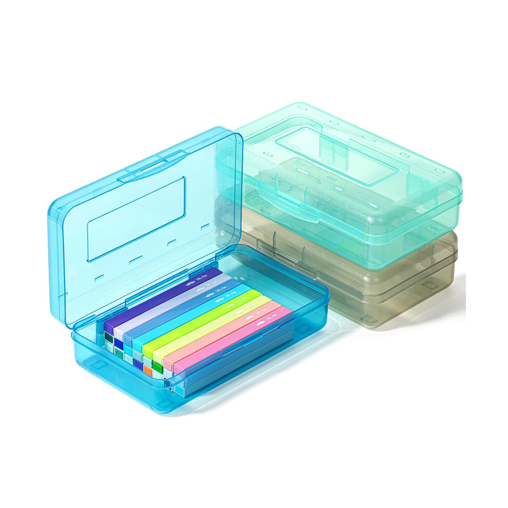 Mr. Pen- Clear Pencil Boxes 3 Pack Snap-Tight Lid Plastic Pencil Box Organizer Blue/Mint/Smoky 7.9""""x4.5""""x2.4""""-image-OPC-PMMJMJW-NEW