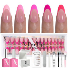 SXC Cosmetics French Tip Press On Nails - 5 Pink Series Medium Almond X-Pro Tips Starterkit | 150PCS 15 maten 5 stijlen Beginnersvriendelijk