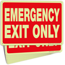 iSYFIX Notausgang nur-Schild, leuchtet im Dunkeln  12 Stόck, 25,4 x 17,8 cm  40 mm dickes Schild aus Polystyrol-Kunststoff, laminiert, UV-bes
