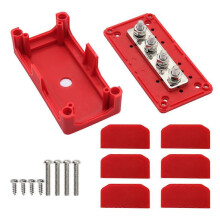 300A Bus Bar Box 12V- 48V DC Post Power Distribution Block Heavy Duty Module 4 Studs Busbar 300 Amp with Cover for Automotive Boat Solar Red