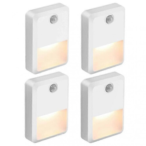 LED Motion Sensor Night Light, Self-adhesive Wall Light with Warm Color LEDs, Motion Sensor, Light Sensor, Energy Efficient for Bedroom, Bathroom, Kit