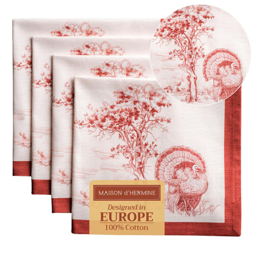 Conjunto de 4 Guardanapos de Algodão 100% para Ação de Graças e Natal