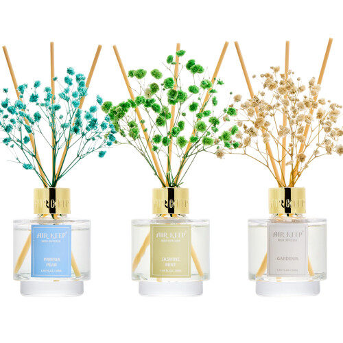 Airkeep Riet Diffuser Set van 3, Jasmijn Munt Gardenia Freesia Peer Olie Diffusers voor Aromatherapie
