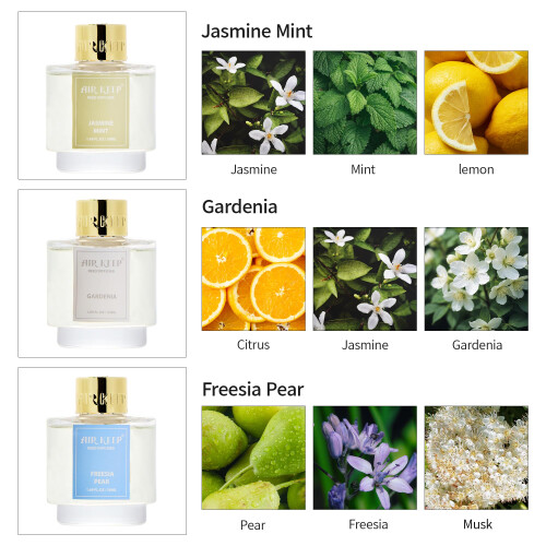 Airkeep Riet Diffuser Set van 3, Jasmijn Munt Gardenia Freesia Peer Olie Diffusers voor Aromatherapie 1