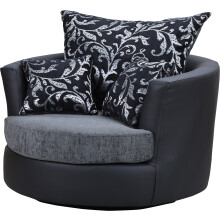 Swivel Cuddle Chair Chenille Fabric Grey Black