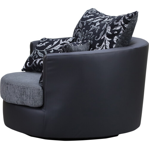 Swivel Cuddle Chair Chenille Fabric Grey Black 1