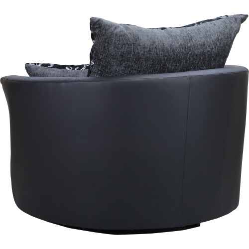 Swivel Cuddle Chair Chenille Fabric Grey Black 2