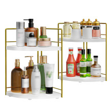 Confezione da 2 organizer da bancone da bagno, organizer da bancone da bagno ad angolo a 2 livelli, in legno, per organizzatori da bagno e decora