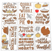 Grote Thanksgiving-stencilset - Kalkoenhoorn des overvloeds Bedankt Pompoentaart - Herfst Multi-Media zelfklevende achtersjablonen -6 vellen - 8,5 x