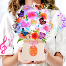 Yinqing F?dselsdagskort Lys og Musik Tillykke med f?dselsdagen Kort Lilje og sommerfugle 10 Tommer Livsst?rrelse Forever Blomsterbuket 3D Pop Up
